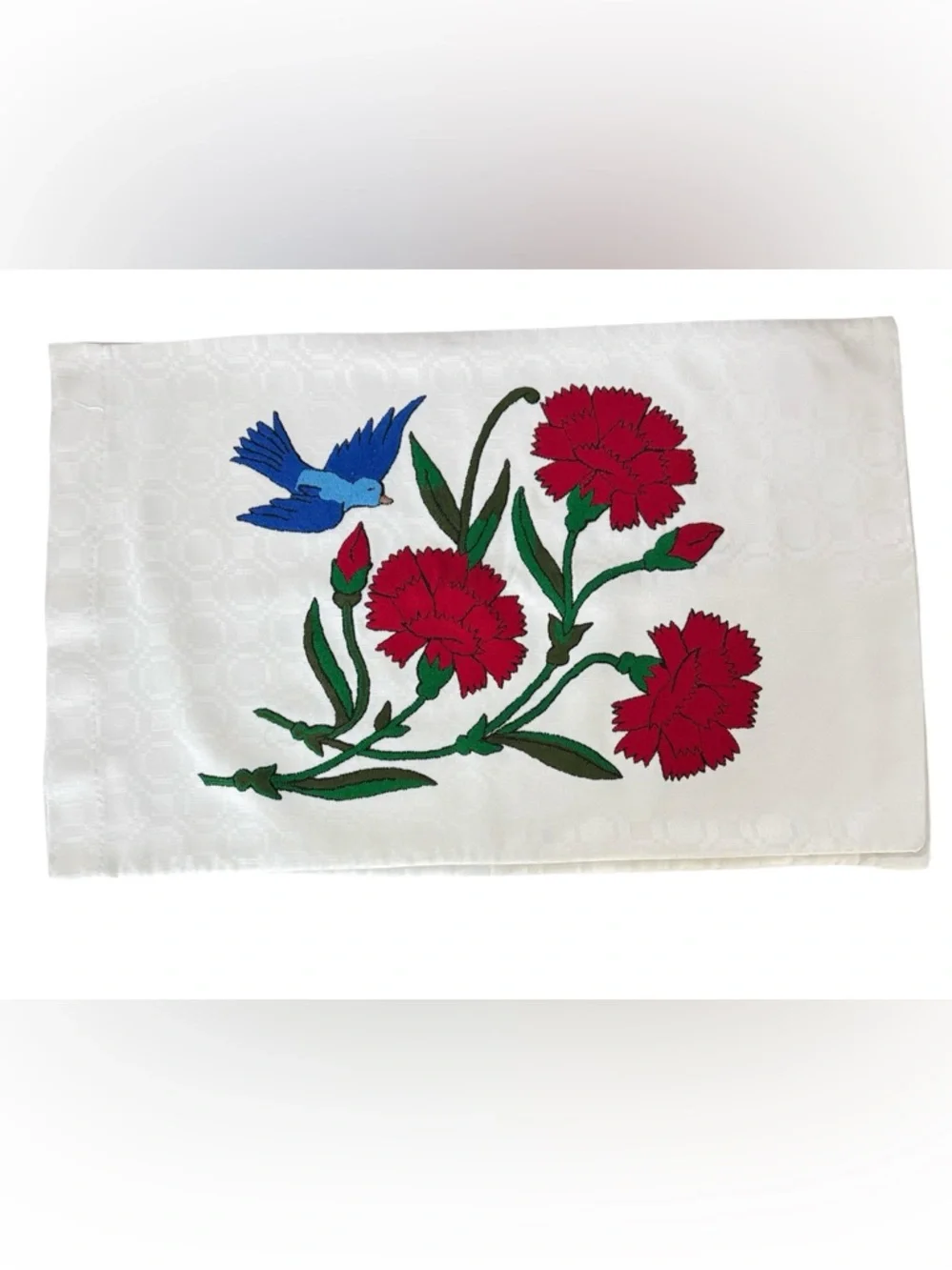 Vintage Embroidered Floral Bird Jacquard Pillow Covers Set of 2 17.5” x 28”
